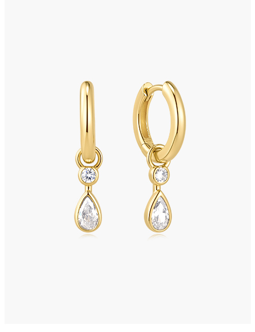 Gold Dangling Bezel Teardrop Huggie Hoop Earrings