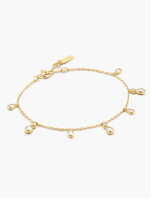 Gold Bezel-Set Teardrop Dangle Station Bracelet