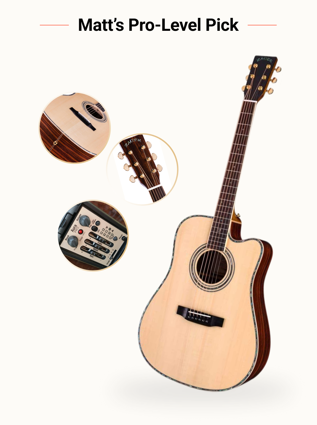 ZAD900CE Solid Spruce/Rosewood Acoustic Electric AURA Pro Series