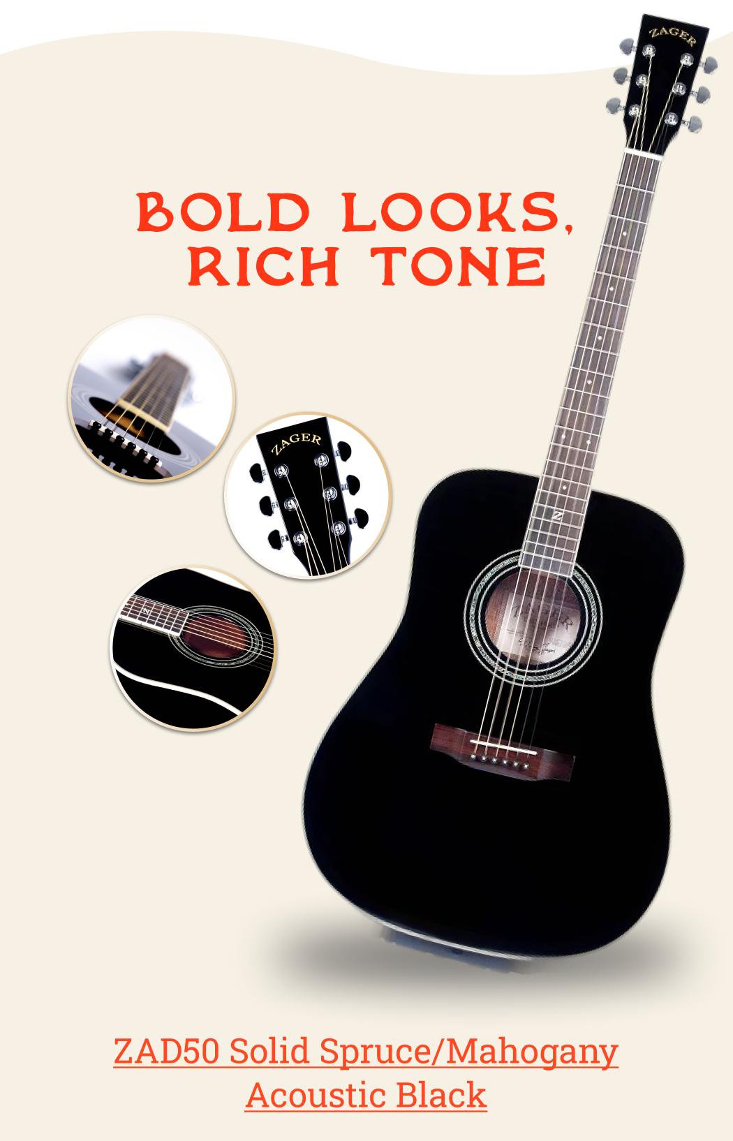 ZAD50 Solid Spruce/Mahogany Acoustic Black