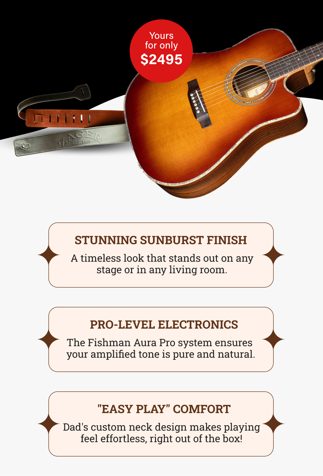 ZAD900CE Solid Spruce/Rosewood Acoustic Electric AURA 50th Anniversary Tobacco Sunburst 