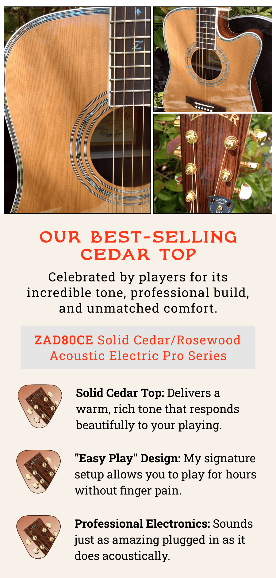 ZAD80CE Solid Cedar/Rosewood Acoustic Electric Smaller "OM" Size Pro Series
