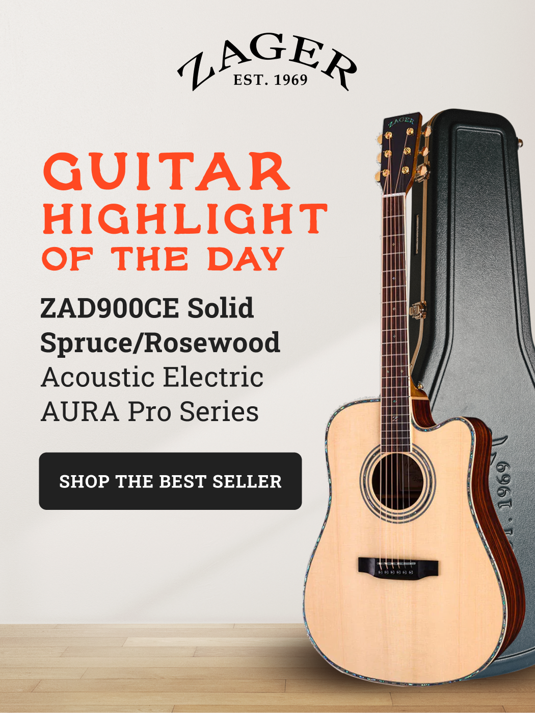 ZAD900CE Solid Spruce/Rosewood Acoustic Electric AURA Pro Series