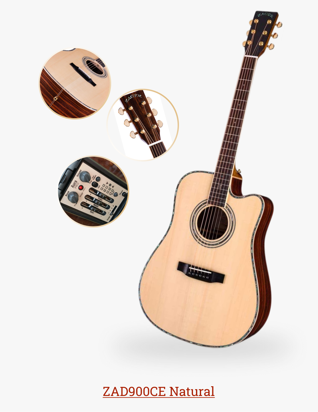 ZAD900CE Solid Spruce/Rosewood Acoustic Electric AURA Pro Series