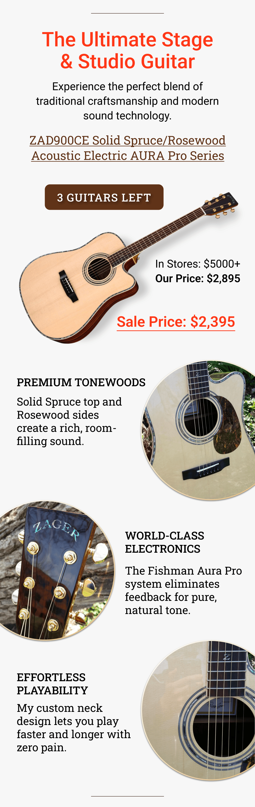 ZAD900CE Solid Spruce/Rosewood Acoustic Electric AURA Pro