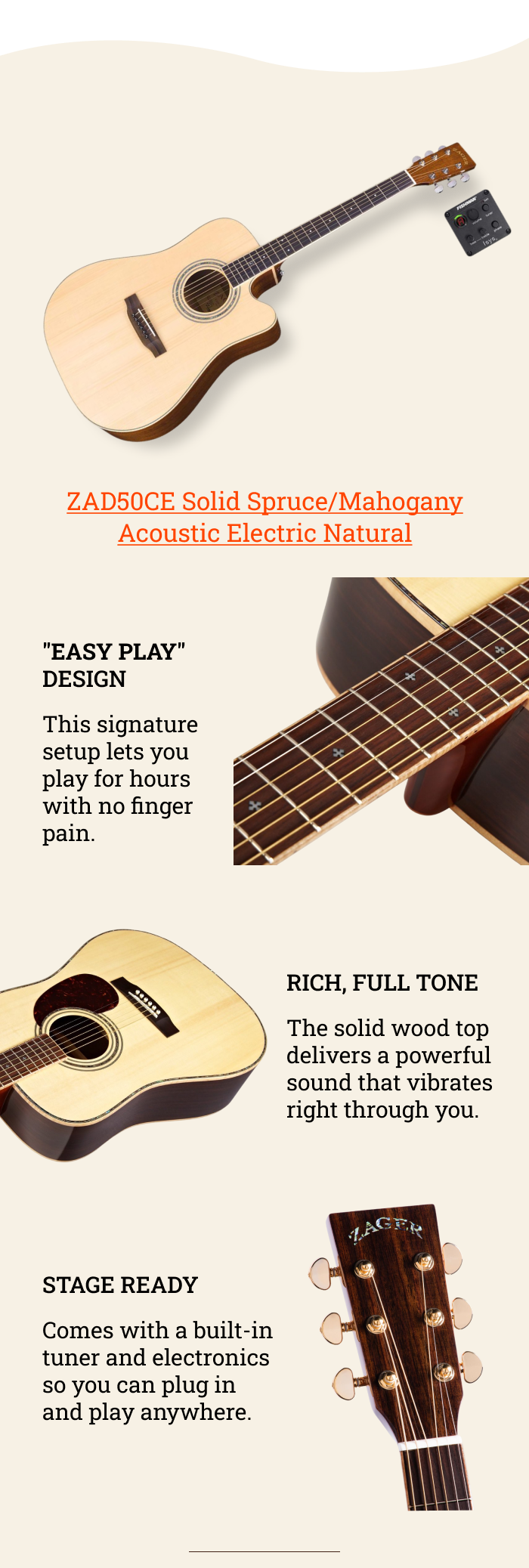 ZAD50CE Solid Spruce/Mahogany Acoustic Electric Natural 