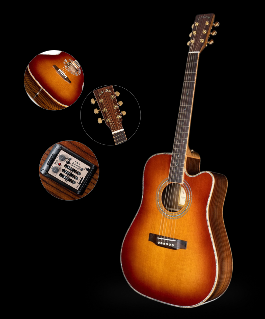 ZAD900CE Solid Spruce/Rosewood Acoustic Electric AURA Pro Series 50th Anniversary Tobacco Sunburst