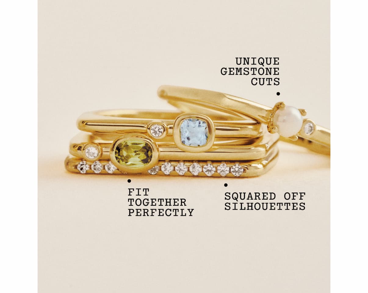 Puzzle Rings. Unique Gemstone Cuts. Squared Off Silhouettes. Fit Together Perfectly.