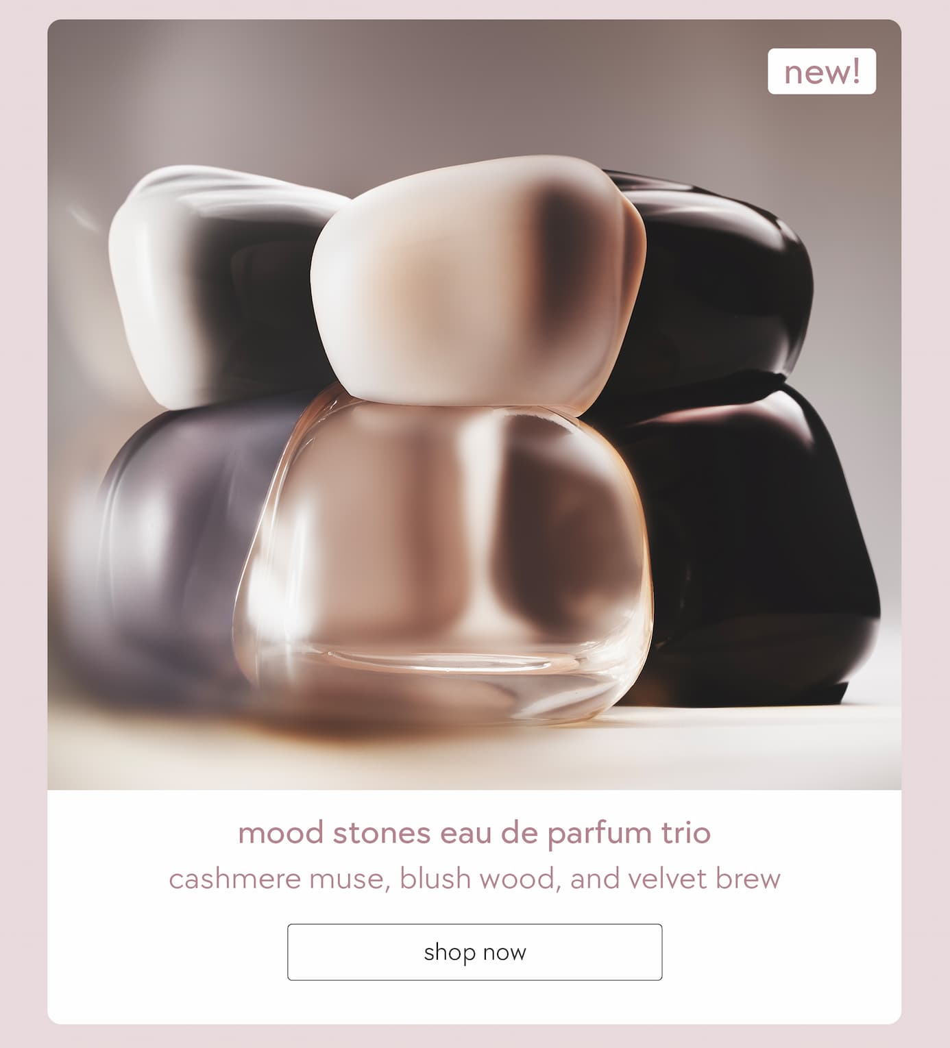 mood stones eau de perfum trio: cashmere muse, blush wood, velvet brew