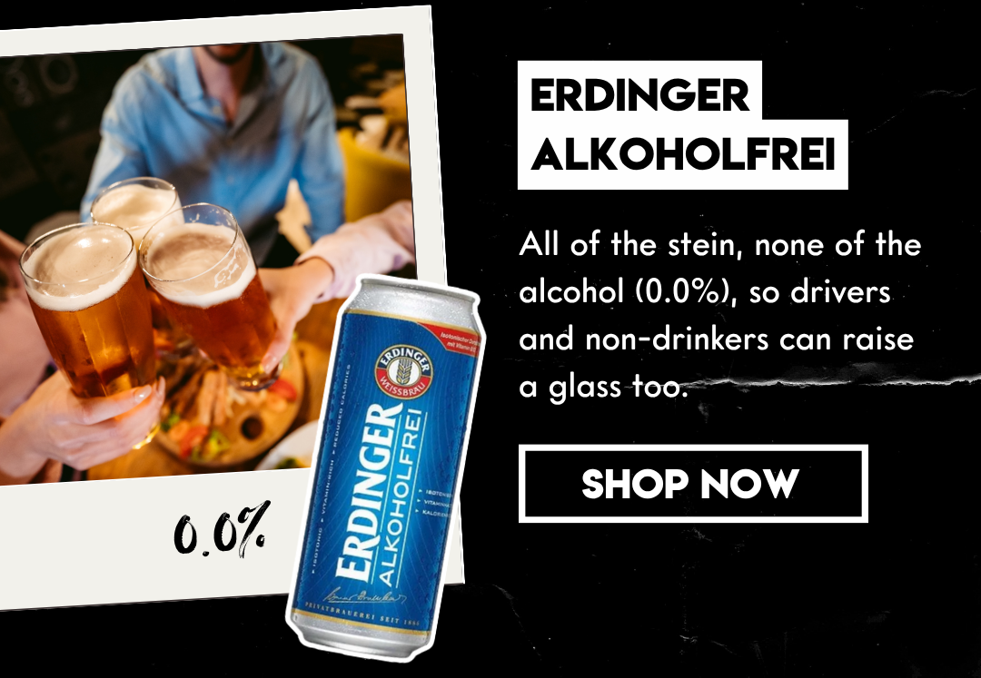 ERDINGER ALKOHOLFREI: All of the stein, none of the alcohol (0.0%), so drivers and non-drinkers can raise a glass too.