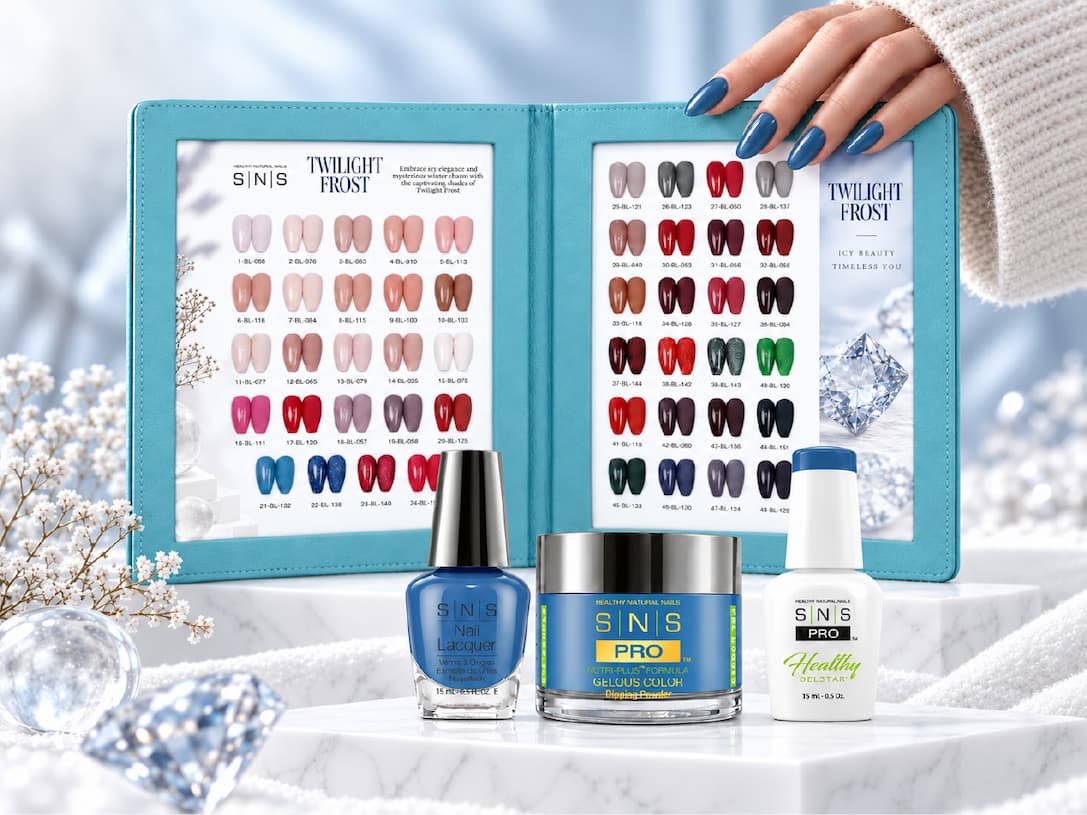 SNS Pro 4 in 1 Twilight Frost colour book, 48 shades, with matching dip powder, gel and lacquer