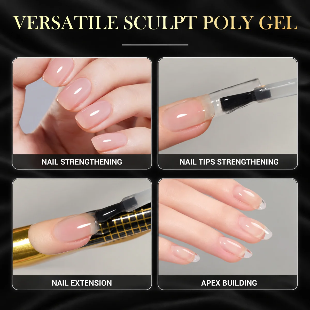 Sculpt Poly Gel used for nail strengthening, tip strengthening, extension and apex building