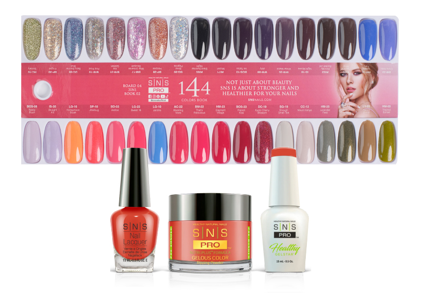 SNS Pro Burgundy Board 4, shades 109 to 144, with matching lacquer, dip powder and gel