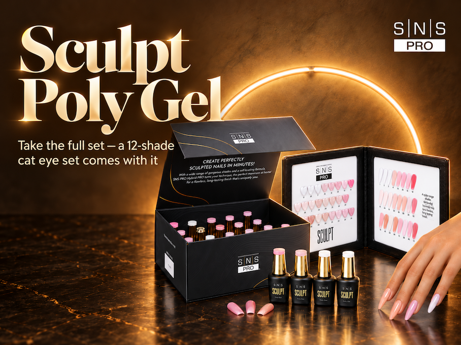 SNS Pro Sculpt Poly Gel 24 shades — take the full set and a 12-shade cat eye set comes with it, plus a leather sample book