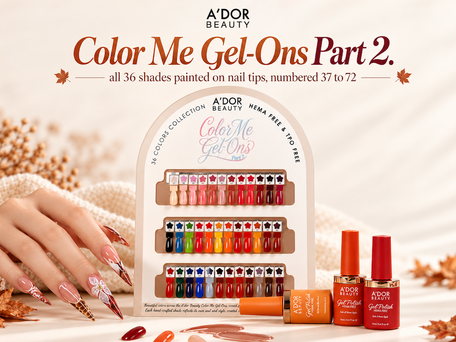 A’DOR Color Me Gel-Ons Part 2 — all 36 shades painted on nail tips, numbered 37 to 72