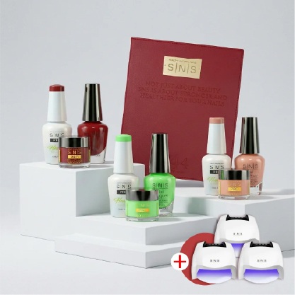 SNS Pro 3-in-1 dip, gel and lacquer, Burgundy Book, with three SNS cordless lamps