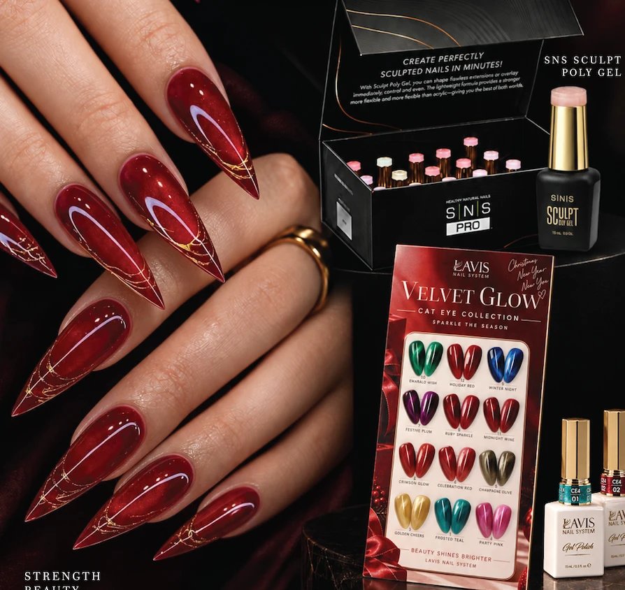 SNS Pro Sculpt Poly Gel set with a free LAVIS Velvet Glow cat eye collection