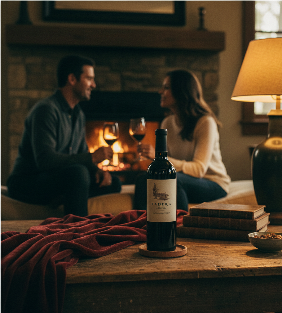 People Drinking Wine by Fireplace