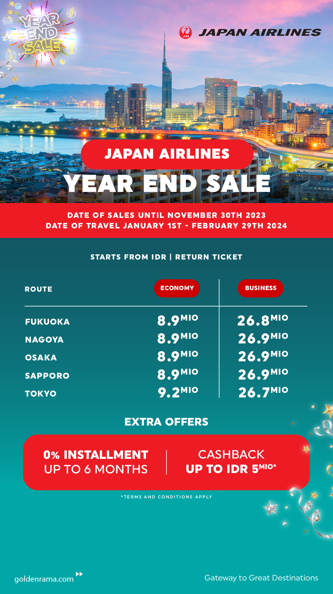 Japan Airlines Year End Sale Golden Rama Tours And Travel