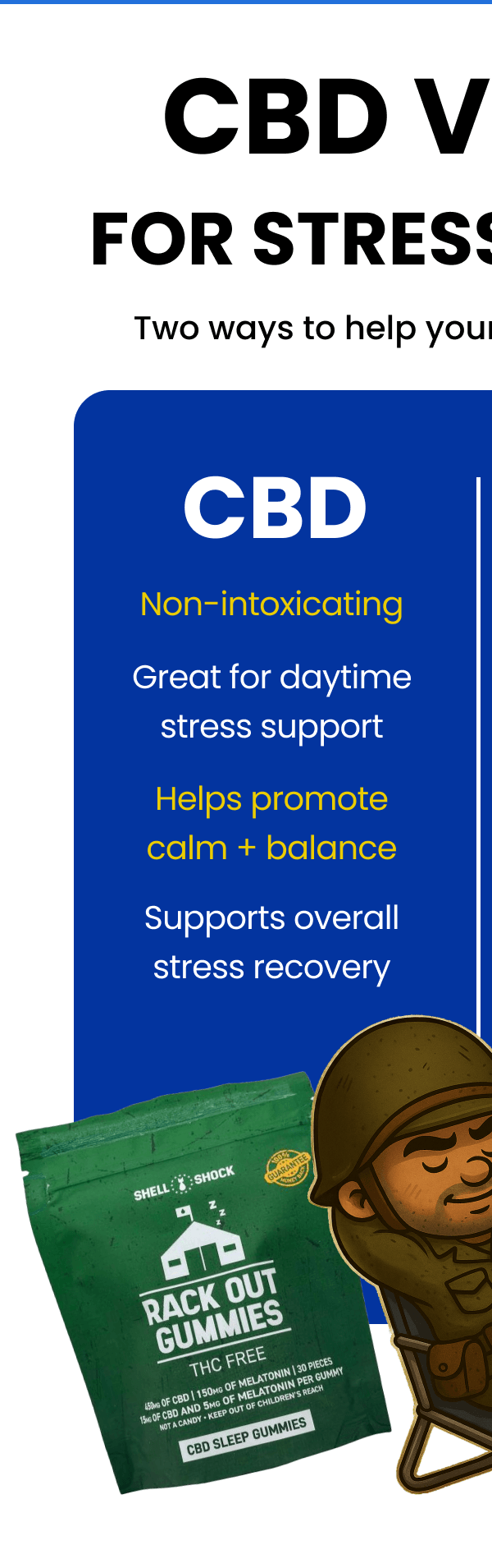 CBD | Non-intoxicating | Great for daytime stress support | Helps promote calm + balance | Supports overall stress recovery