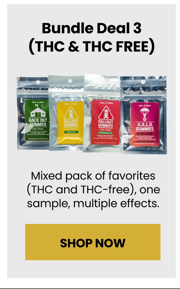 Bundle Deal 3 (THC & THC FREE) | Mixed pack of favorites (THC and THC-Free), one sample, multiple effects. | Shop Now