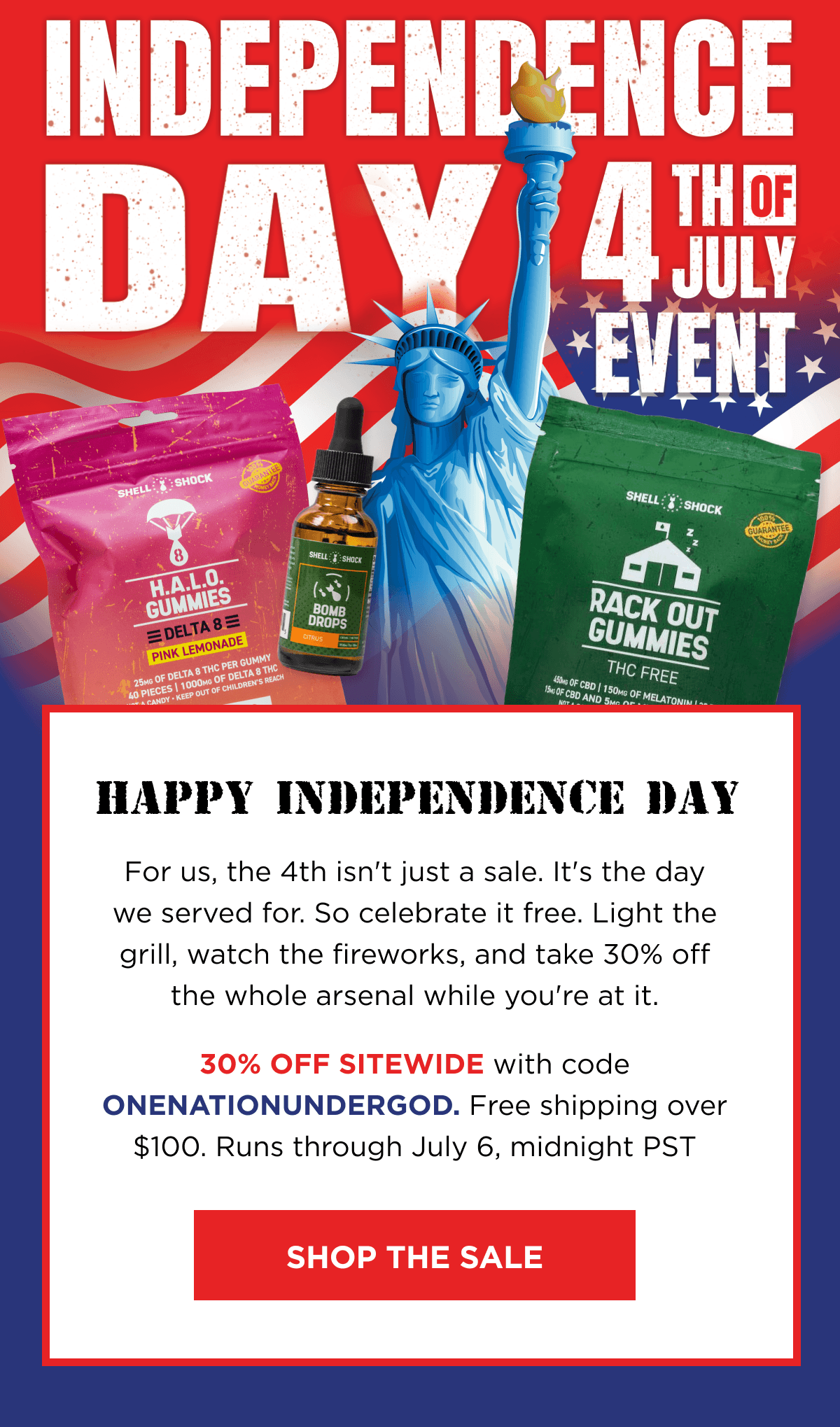 Independence Day | 4th of July Event | Happy Independence Day | For us, the 4th isn't just a sale. It's the day we served for. So celebrate it free. Light the grill, watch the fireworks, and take 30% off the whole arsenal while you're at it.  30% OFF SITEWIDE with code ONENATIONUNDERGOD. Free shipping over $100. Runs through July 6, midnight PST | Shop the Sale