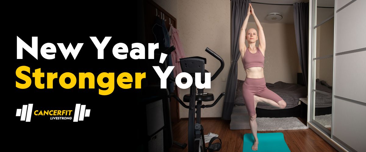 A young woman with cancer doing yoga at home