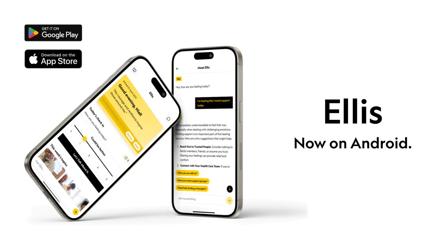 A hand holding up a smartphone with a text conversation. Headline says Ellis has Answers.