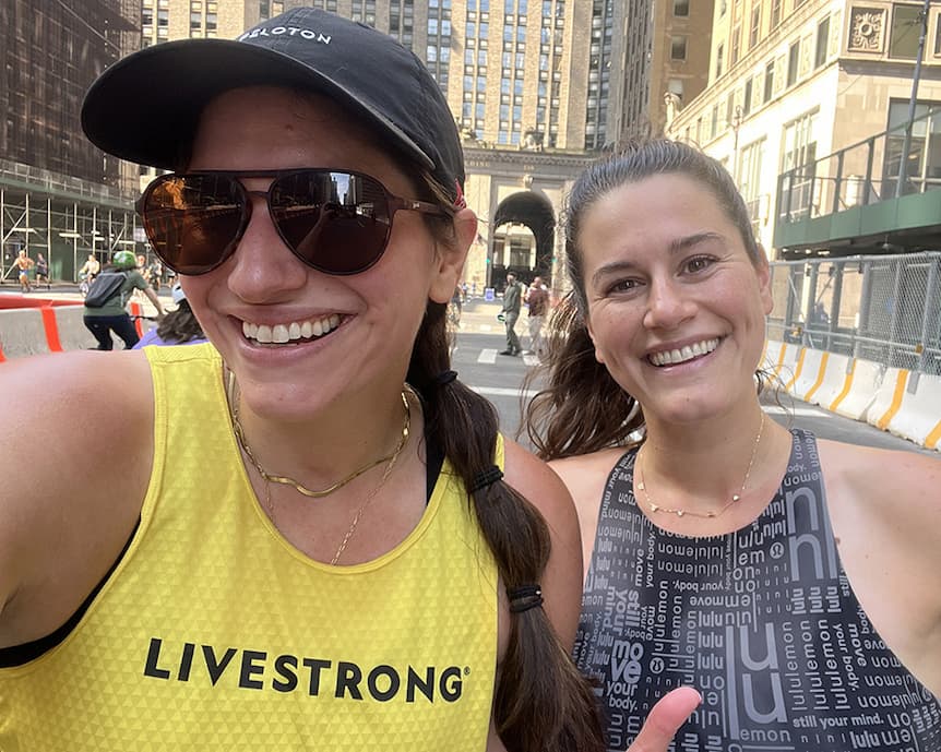 Two smiling women out for a run