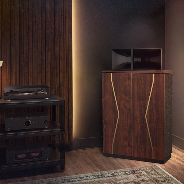80th Anniversary Special Edition Klipschorn up close in deep and moody listening room