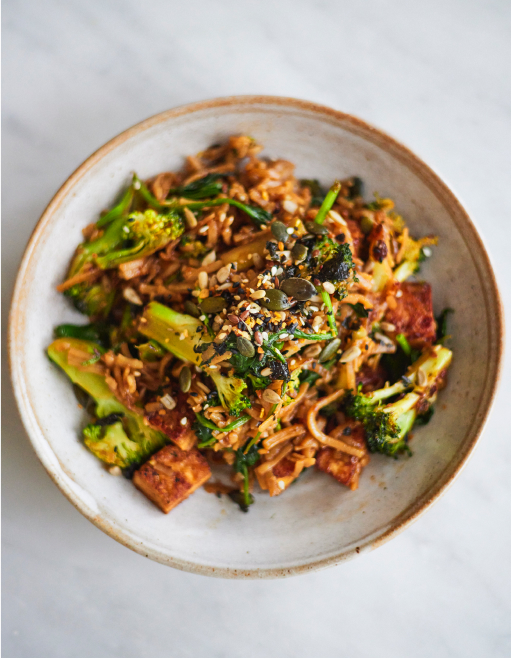 15minute tofu & greens noodles Deliciously Ella