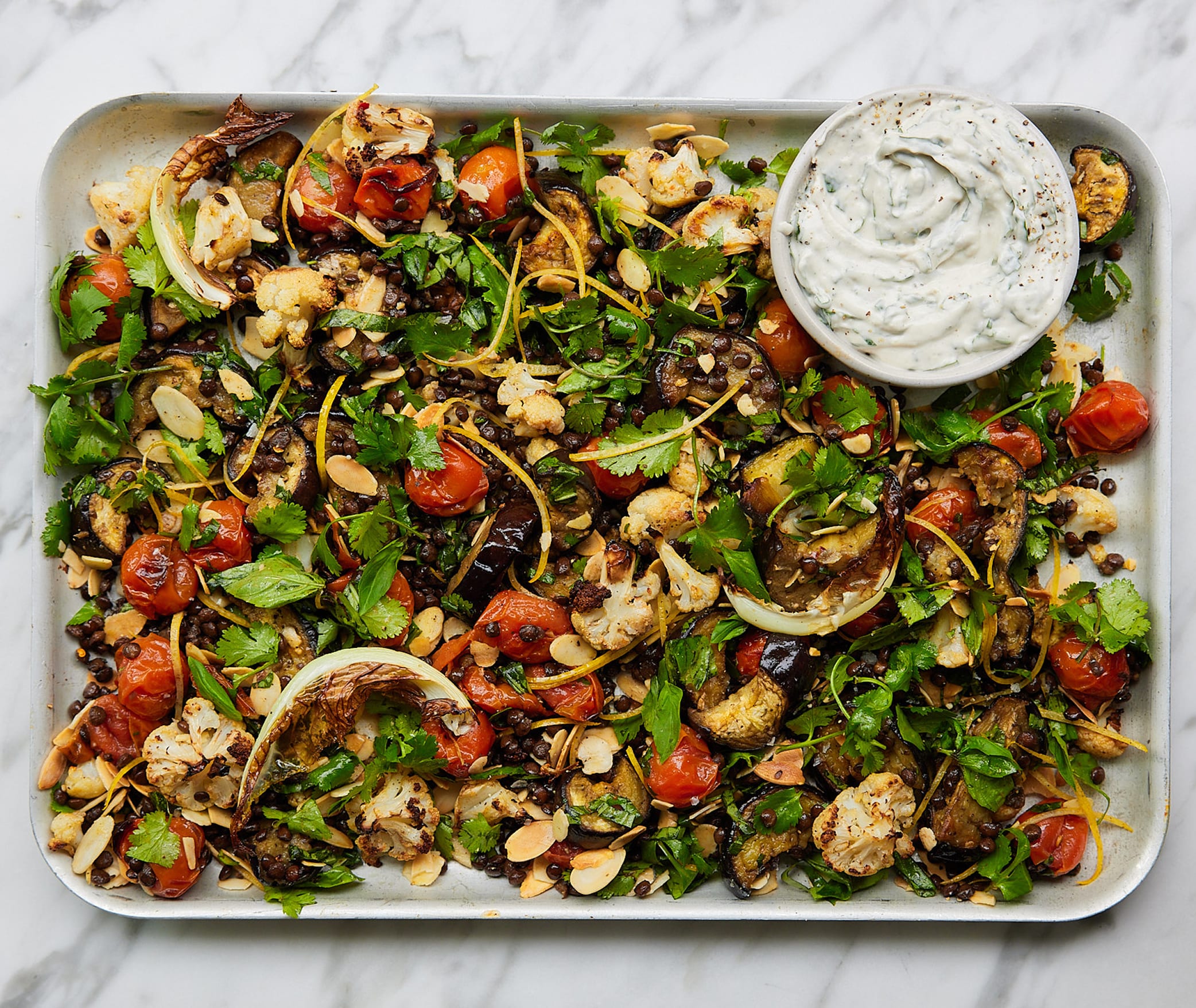 Cauliflower Traybake with Garlic Tahini Yoghurt