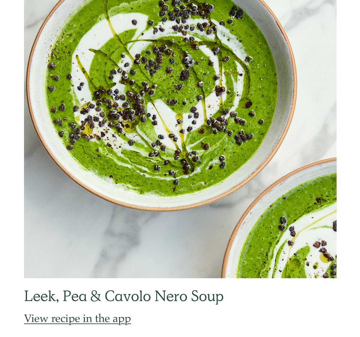 Image of leek, pea and cavolo nero soup