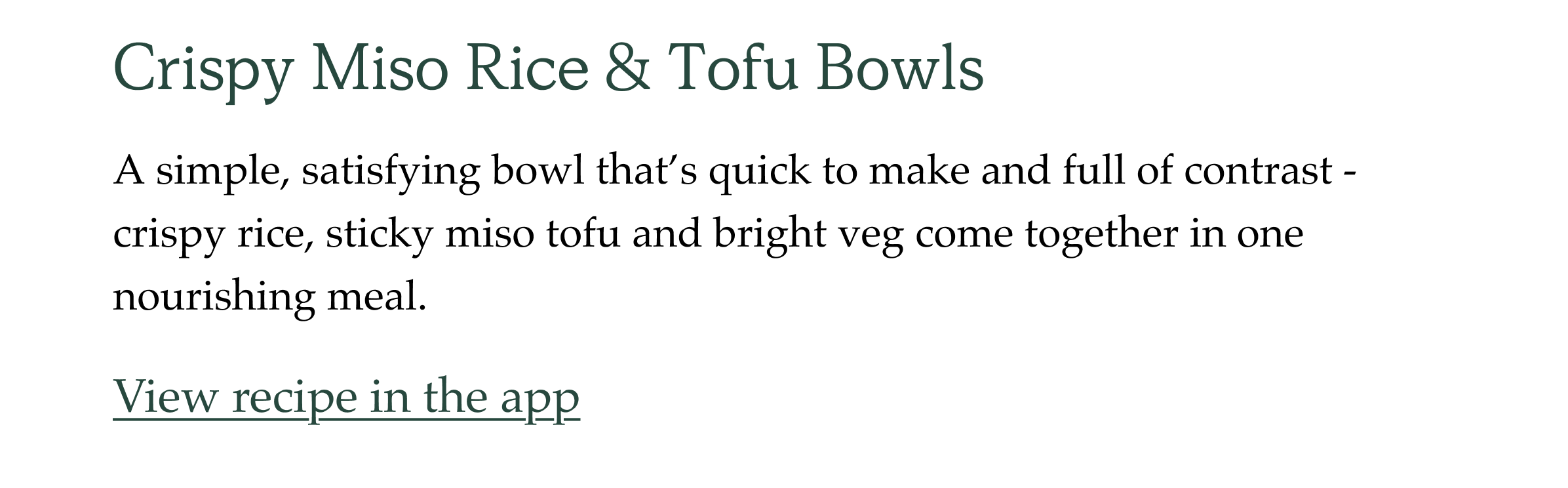 Crispy Miso Rice & Tofu Bowls. A simple, satisfying bowl that's quick to make and full of contrast - crispy rice, sticky miso tofu and bright veg come together in one nourishing meal.