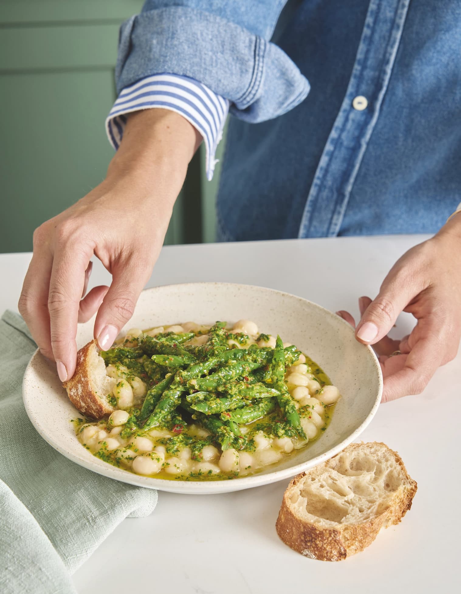 Chimichurri Green Beans with Brothy Beans