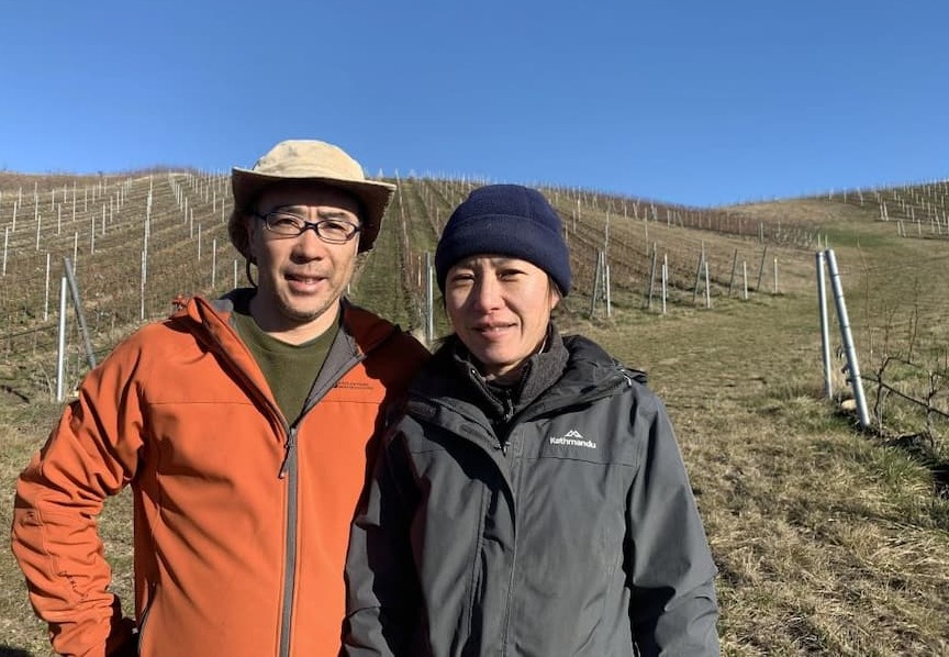 Yoshiaki and Kyoko Sato in their vineyard