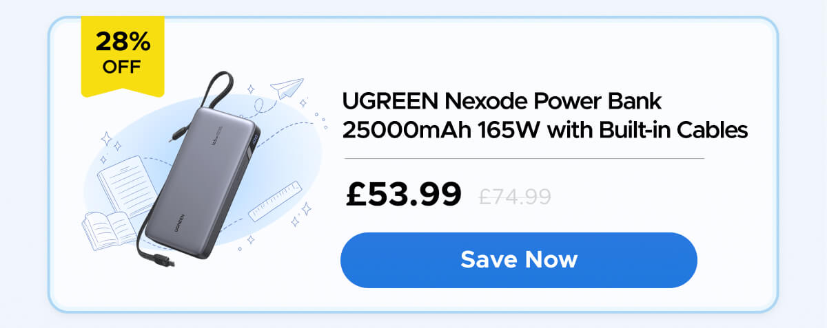 UGREEN Nexode Power Bank 25000mAh 165W with Built-in Cables