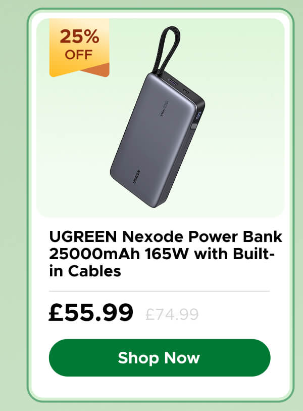 UGREEN Nexode Power Bank 25000mAh 165W with Built-in Cables