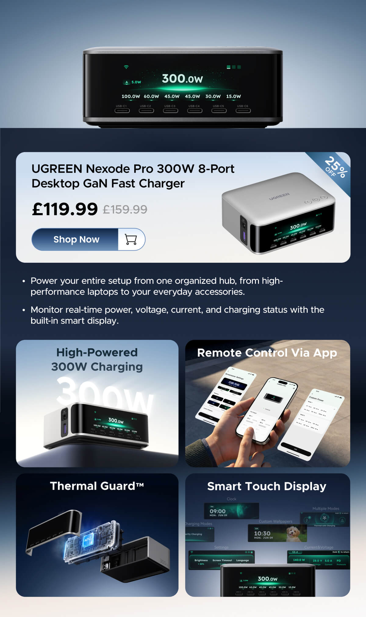 UGREEN Nexode Pro 300W 8-Port Desktop GaN Fast Charger