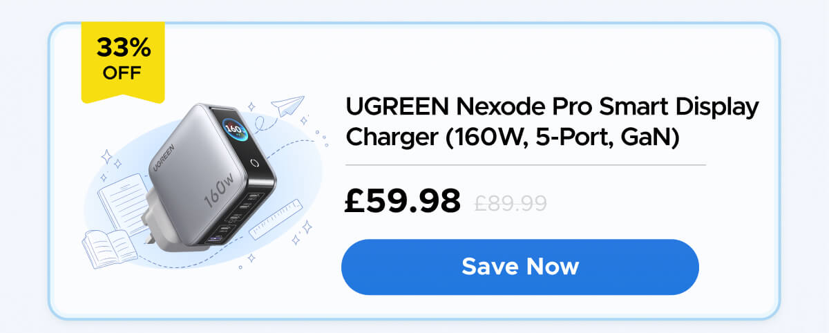 UGREEN Nexode Pro Smart Display Charger (160W, 5-Port, GaN)
