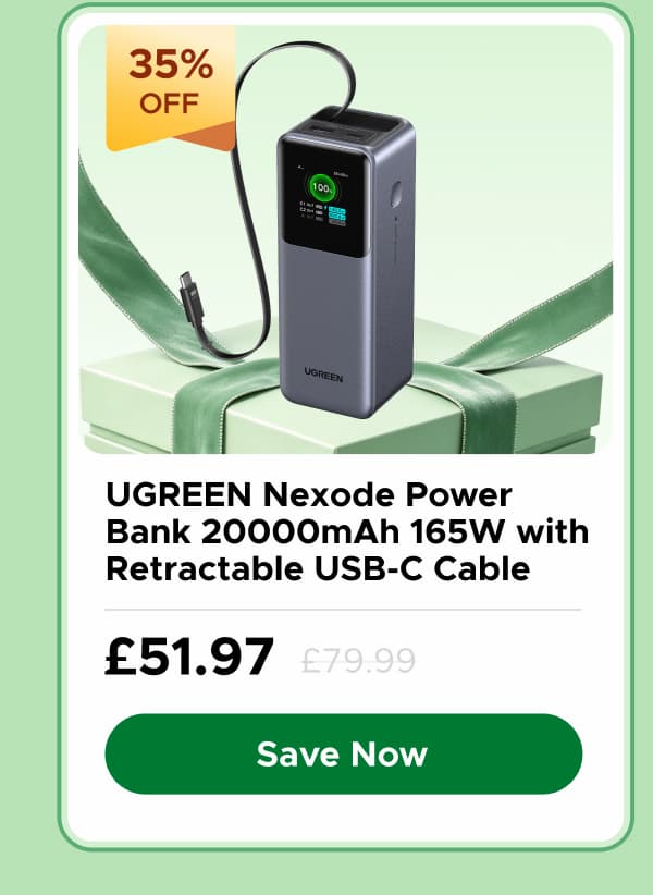 UGREEN Nexode Power Bank 20000mAh 165W with Retractable USB-C Cable