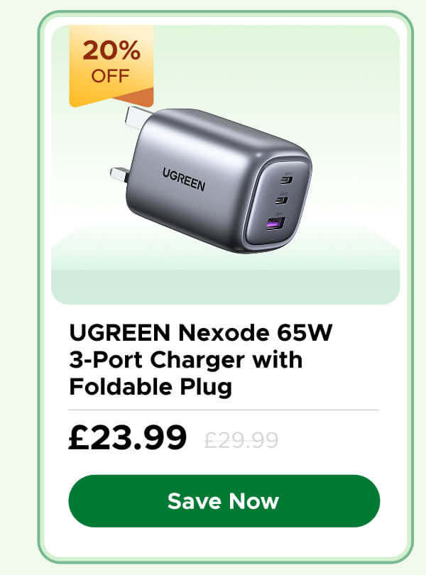 UGREEN Nexode 65W 3-Port Charger with Foldable Plug