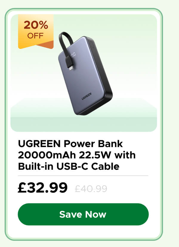 UGREEN Power Bank 20000mAh 22.5W with Built-in USB-C Cable