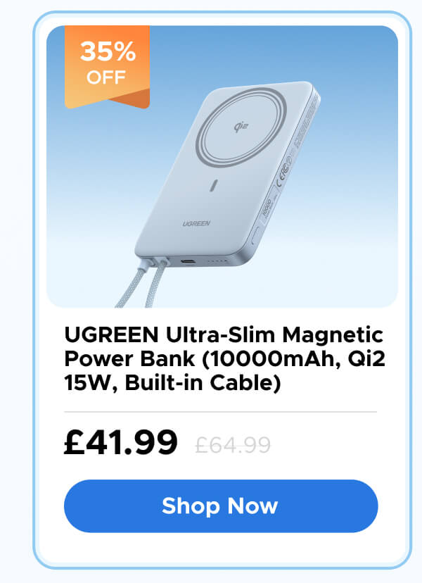 UGREEN Ultra-Slim Magnetic Power Bank (10000mAh, Qi2 15W, Built-in Cable)