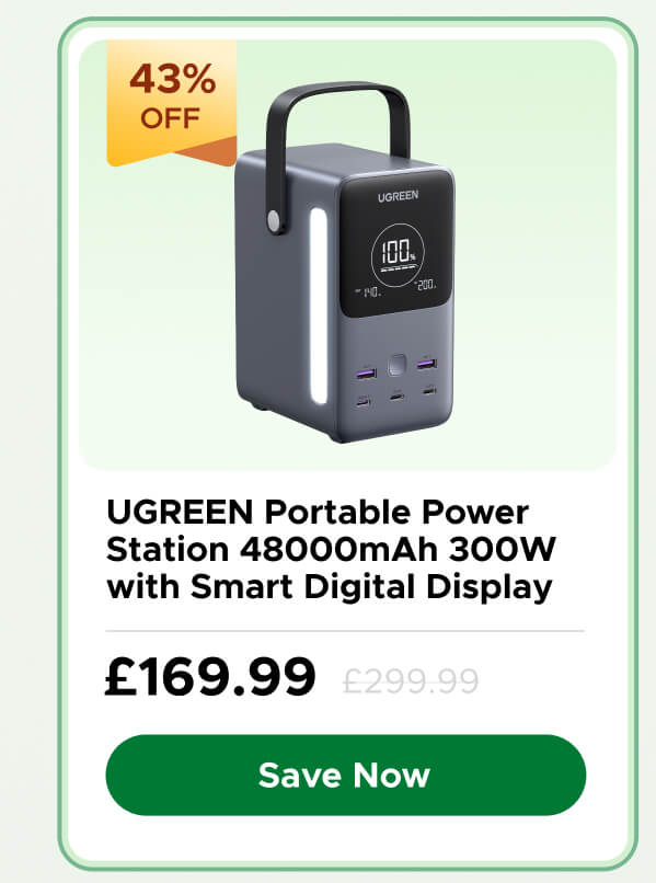 UGREEN Portable Power Station 48000mAh 300W with Smart Digital Display