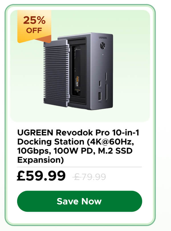  UGREEN Revodok Pro 10-in-1 Docking Station (4K@60Hz, 10Gbps, 100W PD, M.2 SSD Expansion)