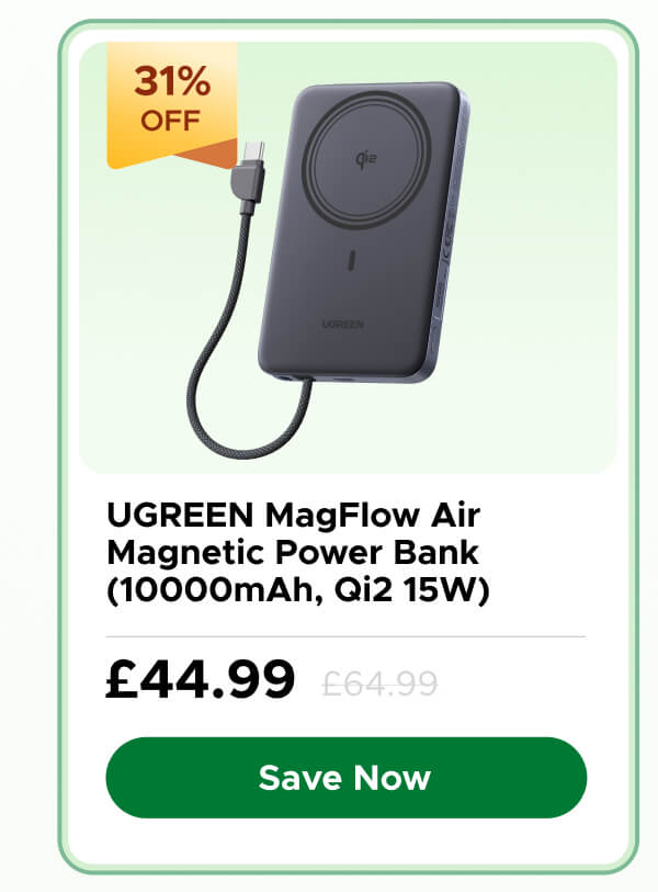 名称： UGREEN MagFlow Air Magnetic Power Bank (10000mAh, Qi2 15W)