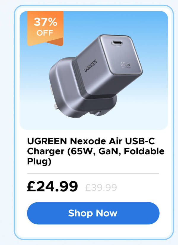 UGREEN Nexode Air USB-C Charger (65W, GaN, Foldable Plug)