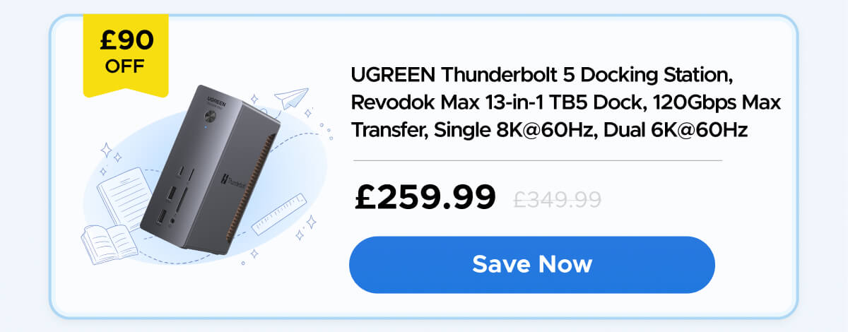 UGREEN Thunderbolt 5 Docking Station, Revodok Max 13-in-1 TB5 Dock, 120Gbps Max Transfer, Single 8K@60Hz, Dual 6K@60Hz