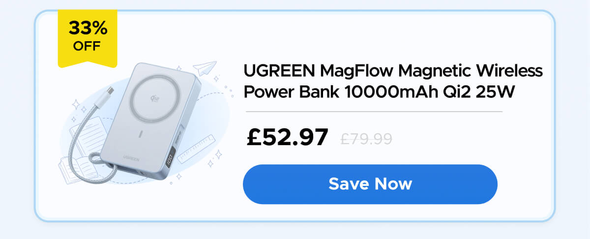 UGREEN MagFlow Magnetic Wireless Power Bank 10000mAh Qi2 25W